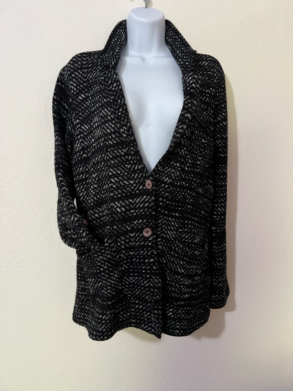 Lucky Brand Cozy Black & White Button Front Women's Sweater Cardigan
